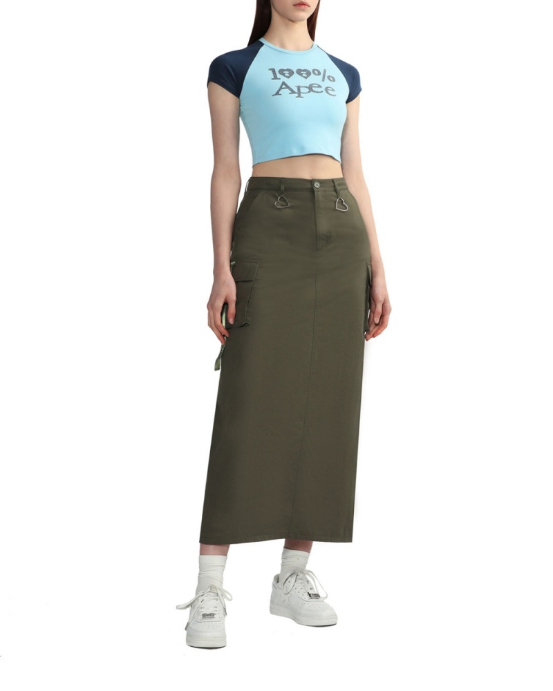 T Shirts Bape Graphique crop raglan Bleu Clair Femme | WKM-42208730